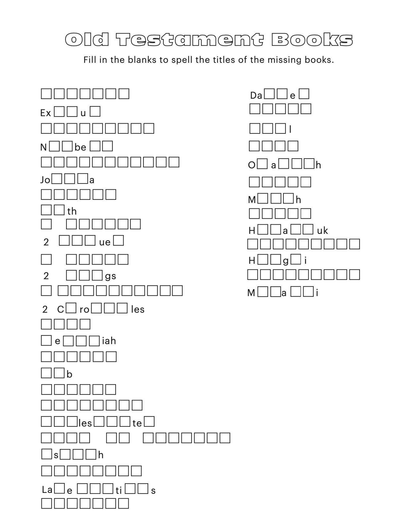 Books Of The Bible Worksheets Printable