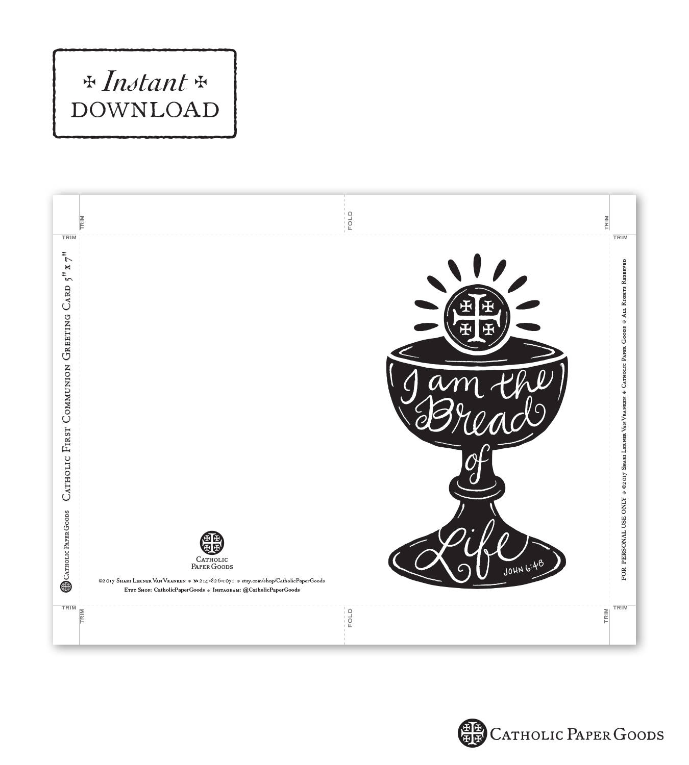 Catholic First Communion Card I Am The Bread Of Life DIY 