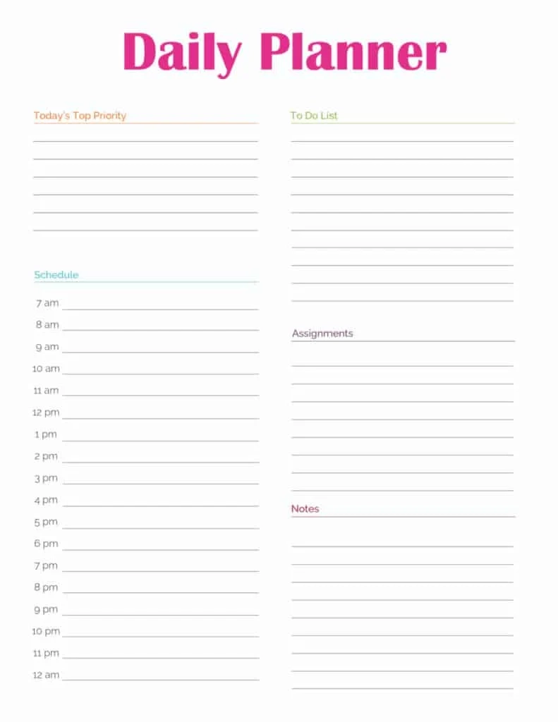 Printable Daily Diary Template