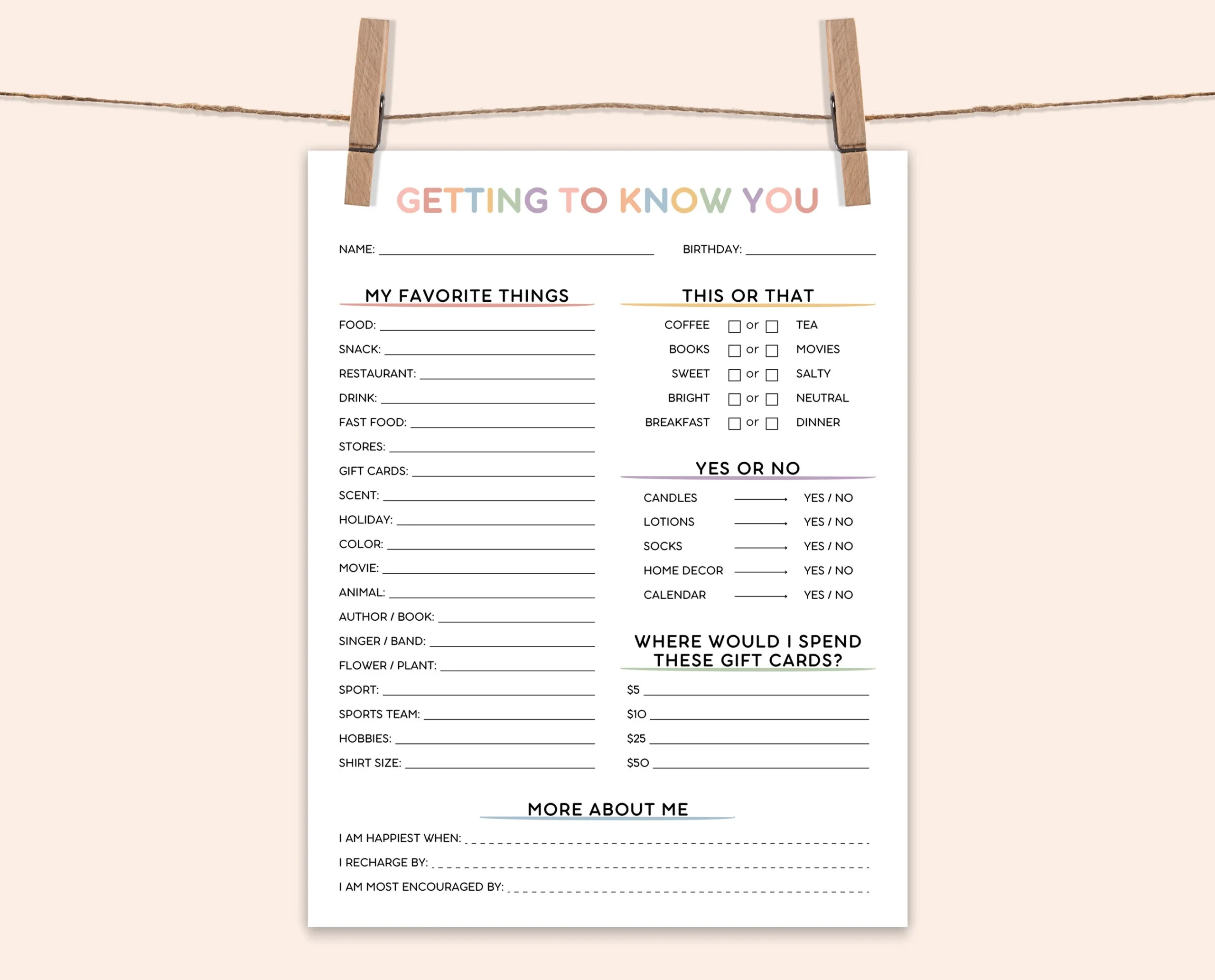 Printable Getting To Know Your Employees Questionnaire Template