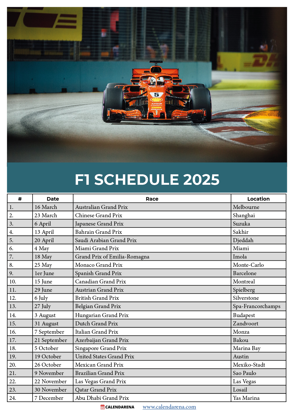 Formula 1 Schedule 2025 Printable Pdf