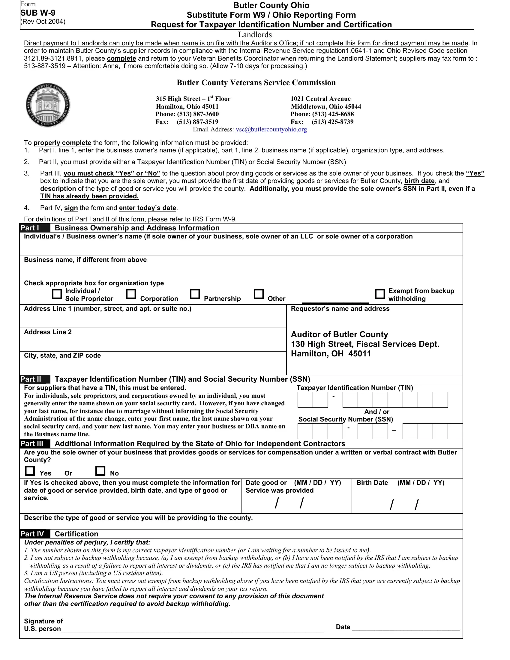 Form Sub W 9 Fill Out Printable PDF Forms Online