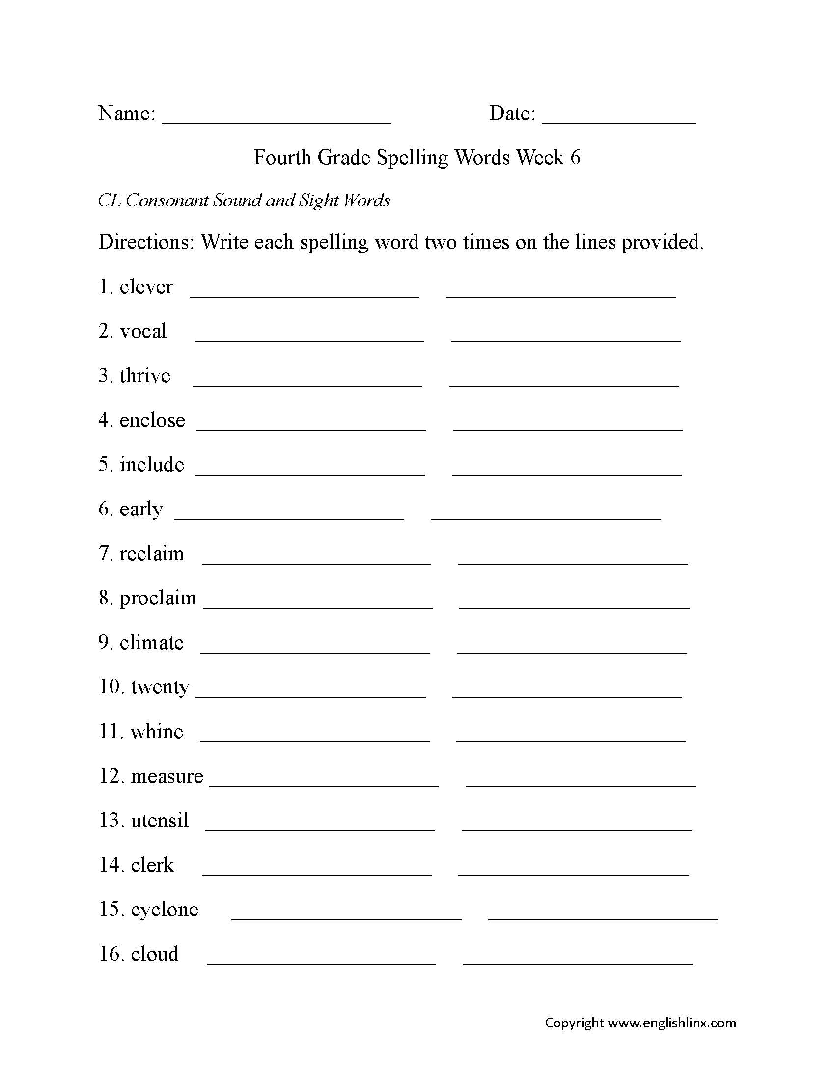 Fourth Grade Spelling Worksheets Free Printable Word Lists 