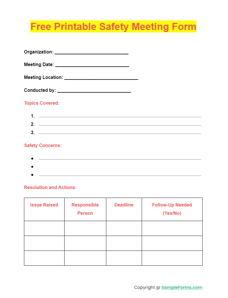 Free Printable Safety Template