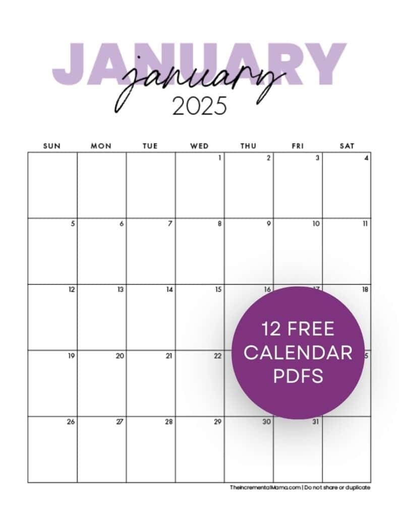 Blank 2025 Monthly Calendar