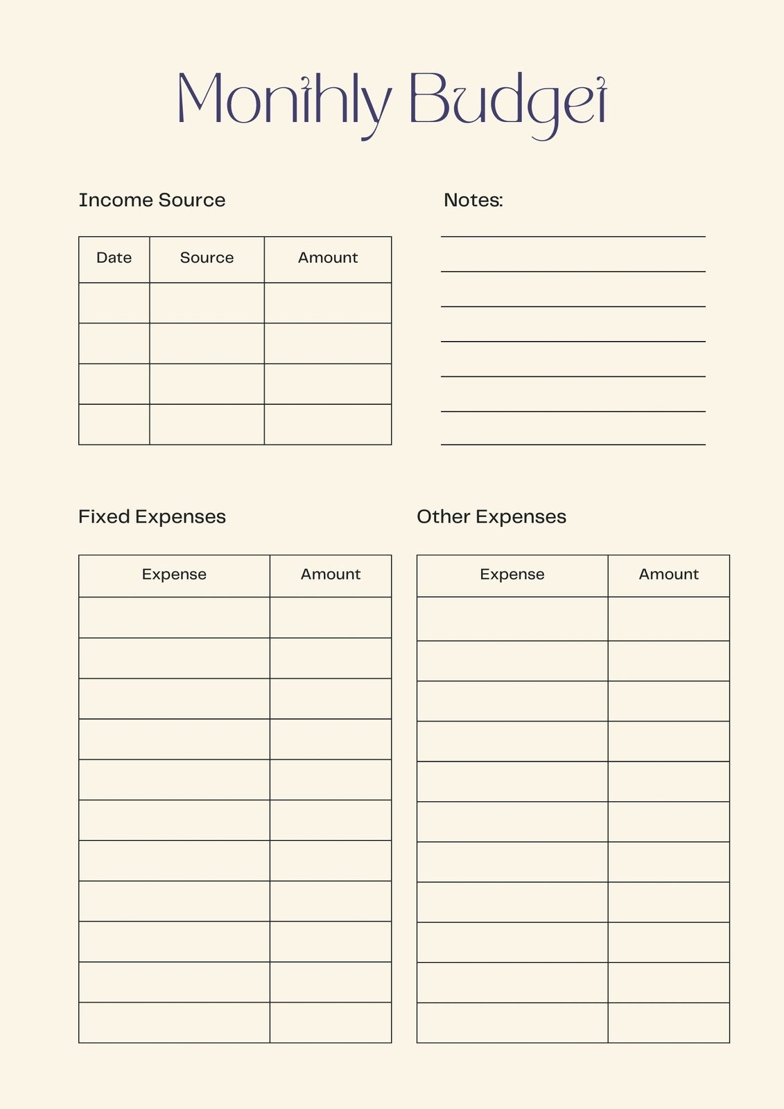 Free Printable Personal Budget Template