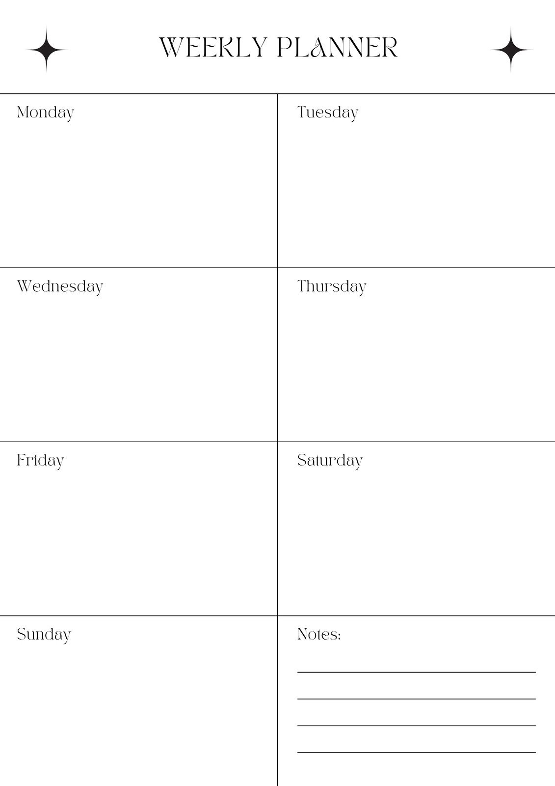 Weekly Calendar Blank Free Printable