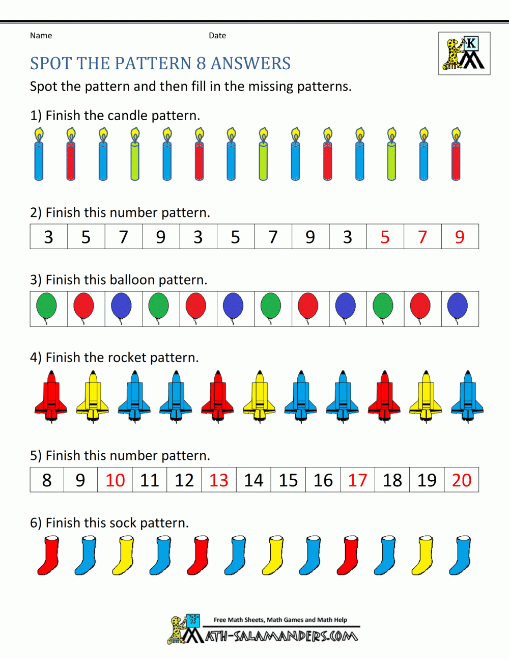 Free Printable Number Pattern Worksheets
