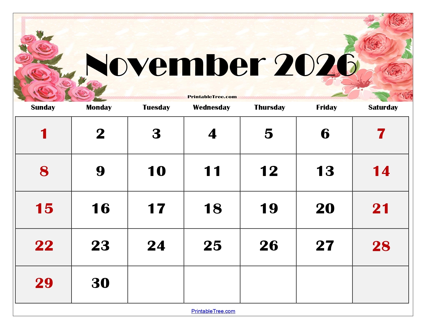 Free Printable November Calendars For 2026