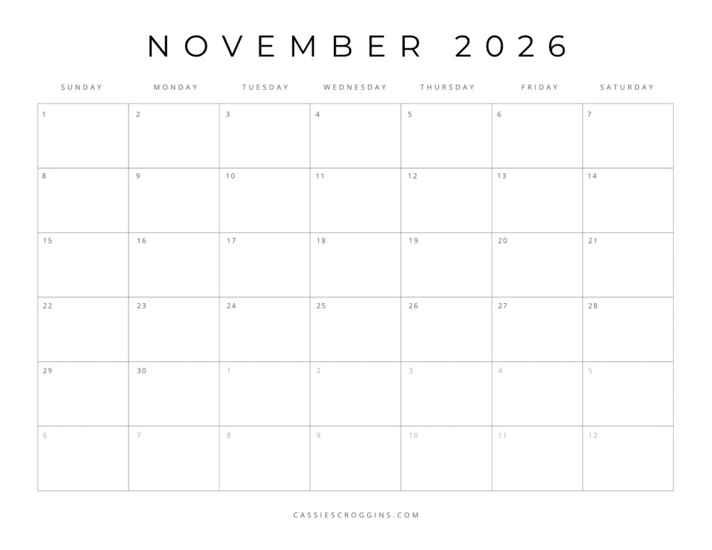 November 2026 Calendar Printable Imom