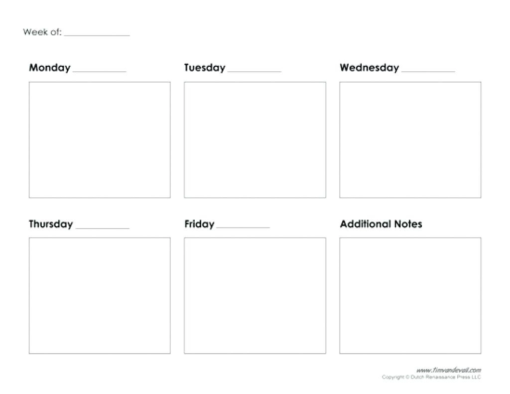 Printable Blank Calendar 5 Day