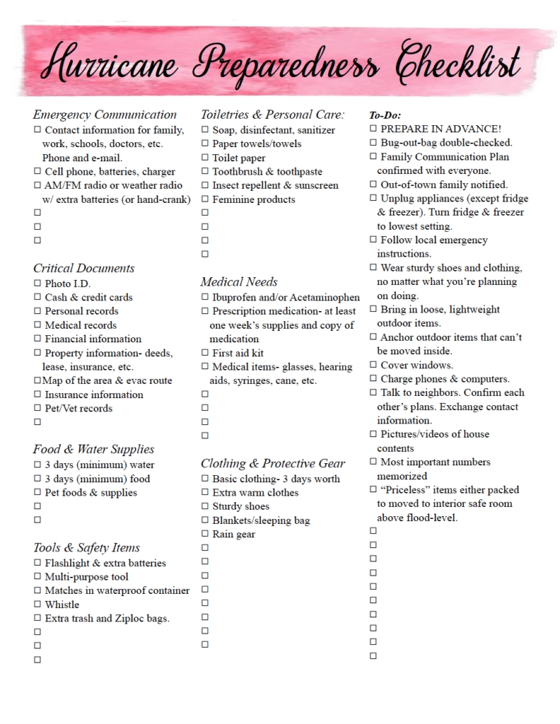 Free Printable Hurricane Preparedness Checklist amp Tips To Prepare