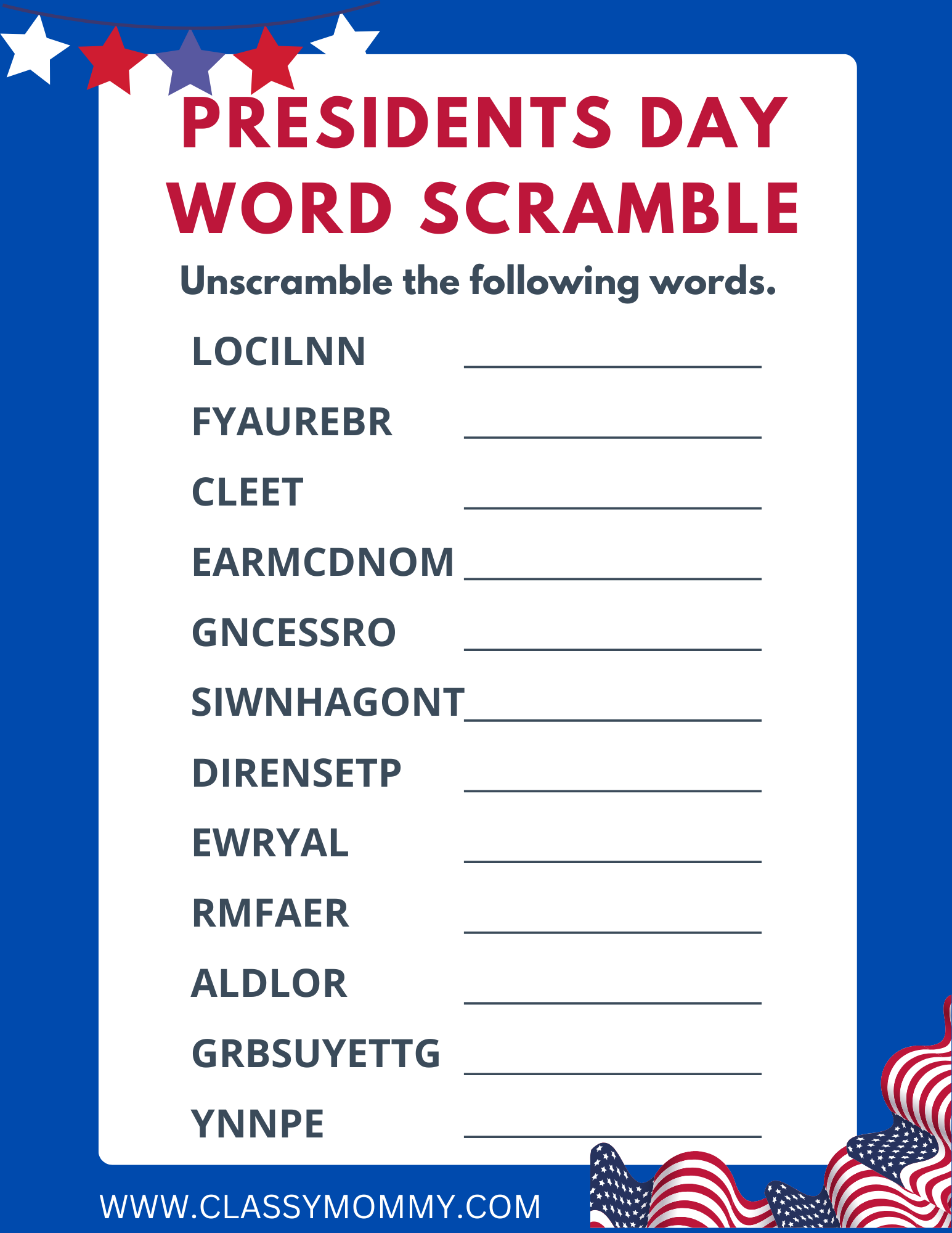 Free Printable Presidents Day Worksheets