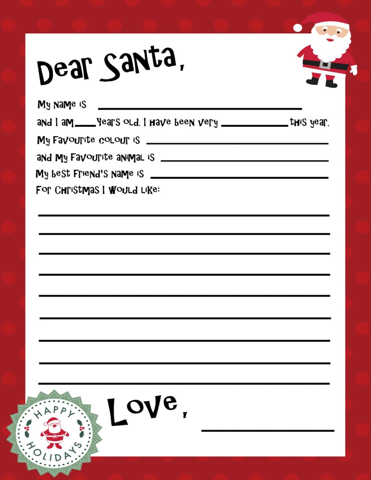Free Dear Santa Letter Printable Template