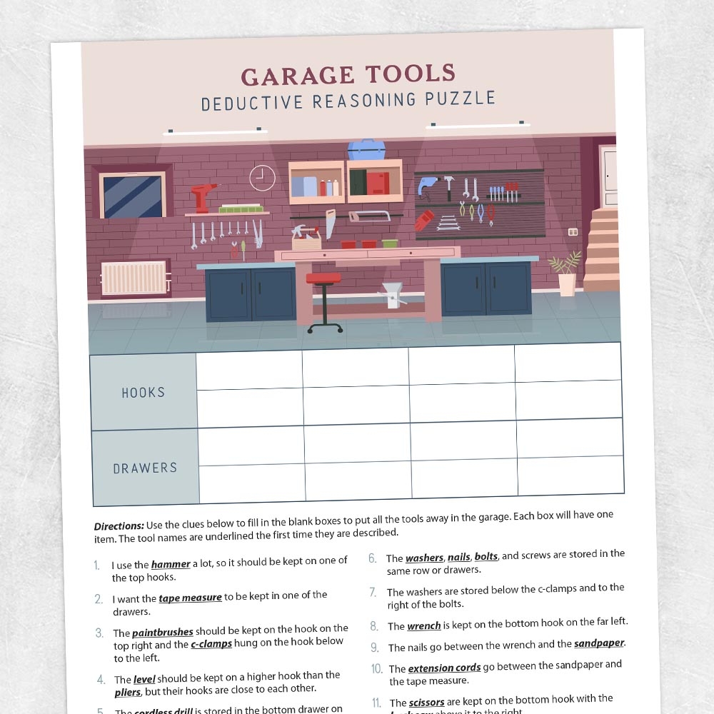 Garage Tools Deductive Reasoning Puzzle Adult And Pediatric 