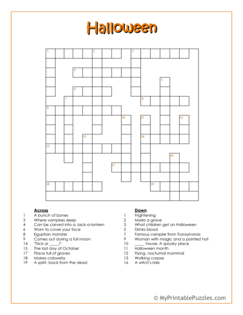 Free Halloween Printable Crossword Puzzles