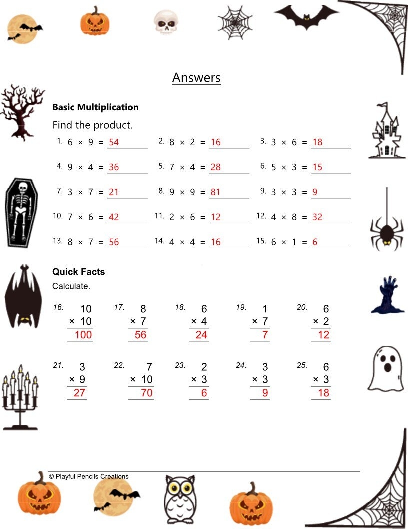 Multiplication Worksheet Printable Halloween