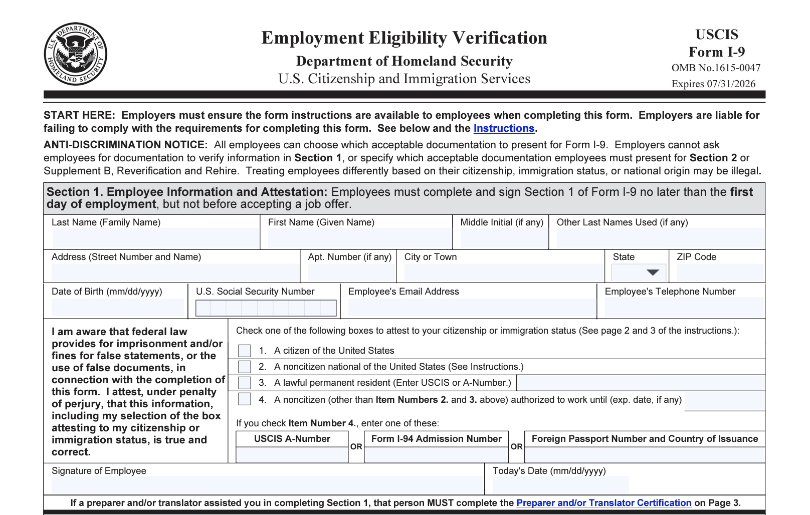 I9 Form 2024 Printable