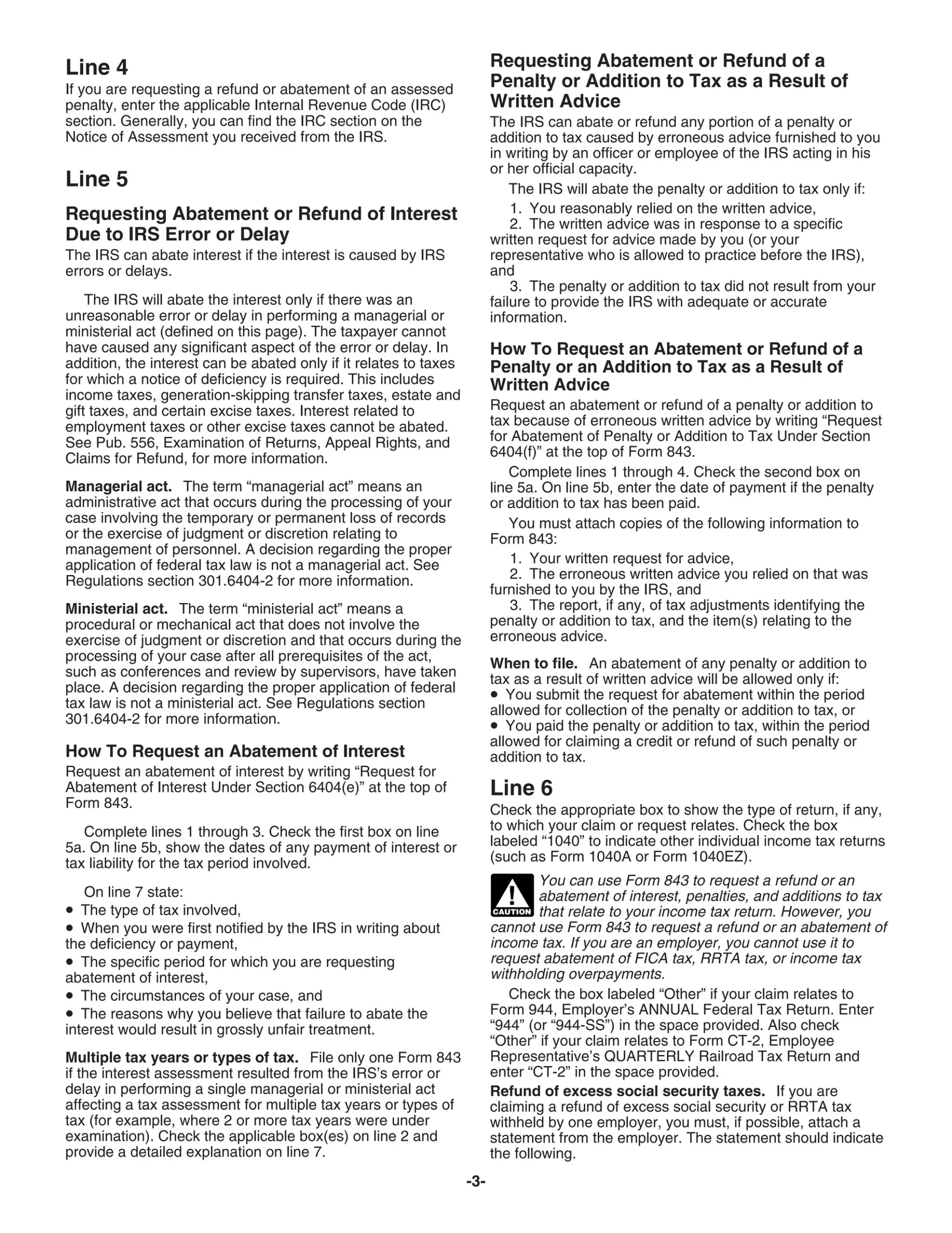 Instructions For Form 843 Claim For Refund And Request For 