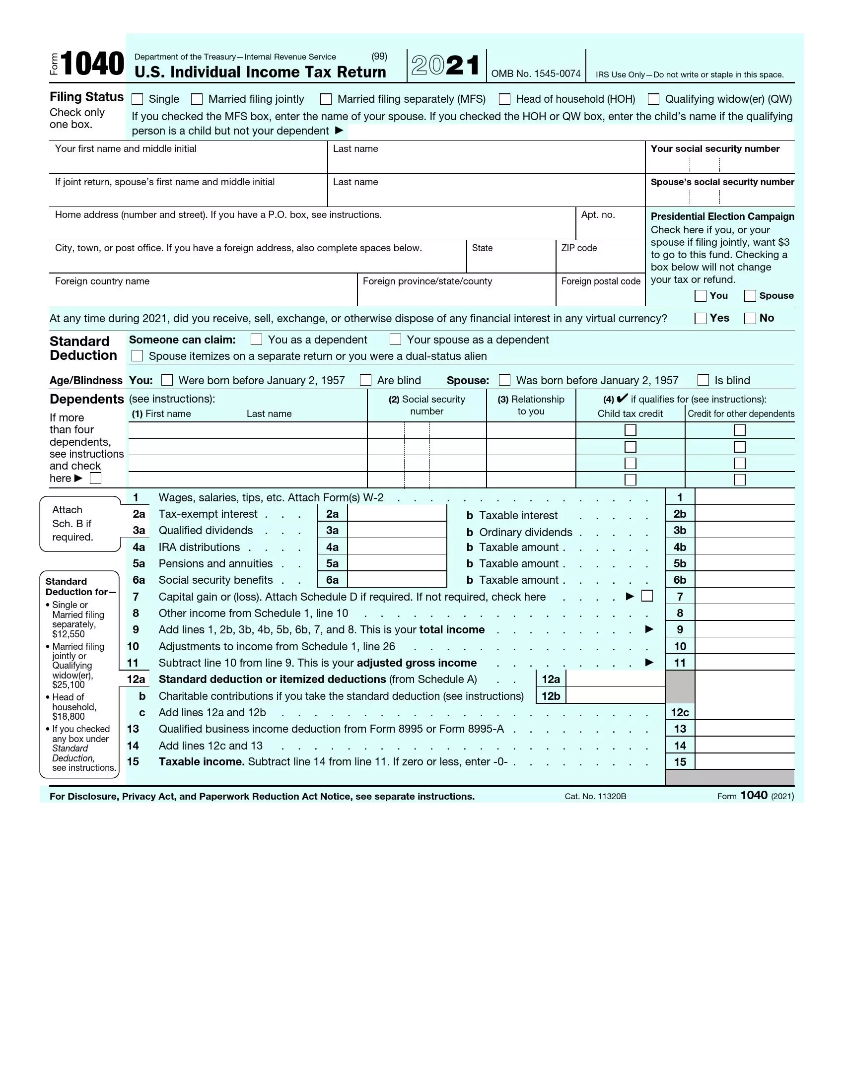 IRS Form 1040 Fill Out Printable PDF Forms Online
