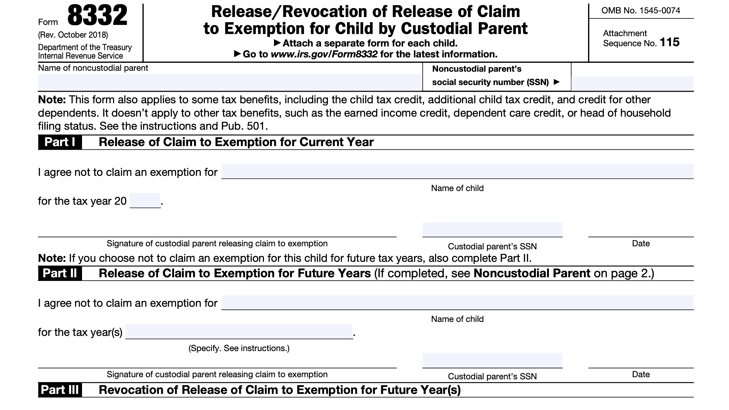 IRS Form 8332 Instructions Release Of Child Exemption