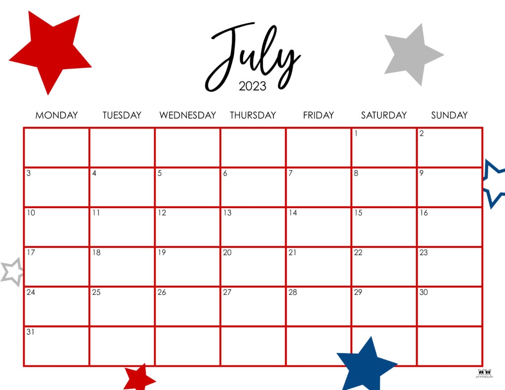 Free Printable Fourth Of July Calendar