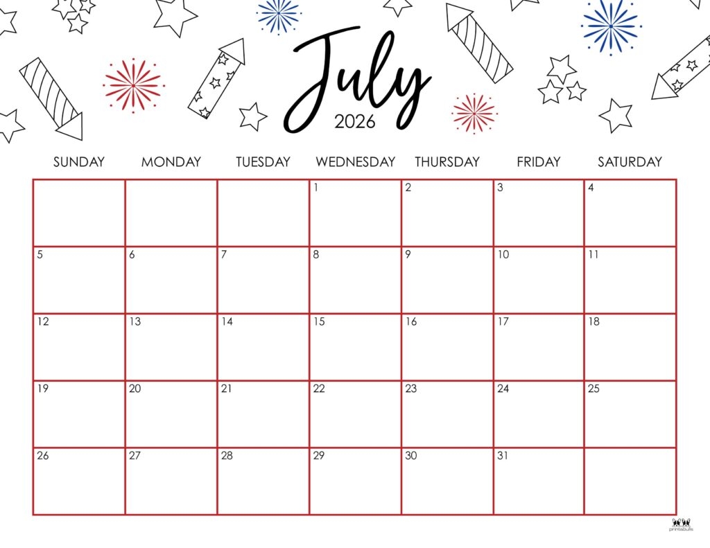 July 2026 Blank Calendar Template
