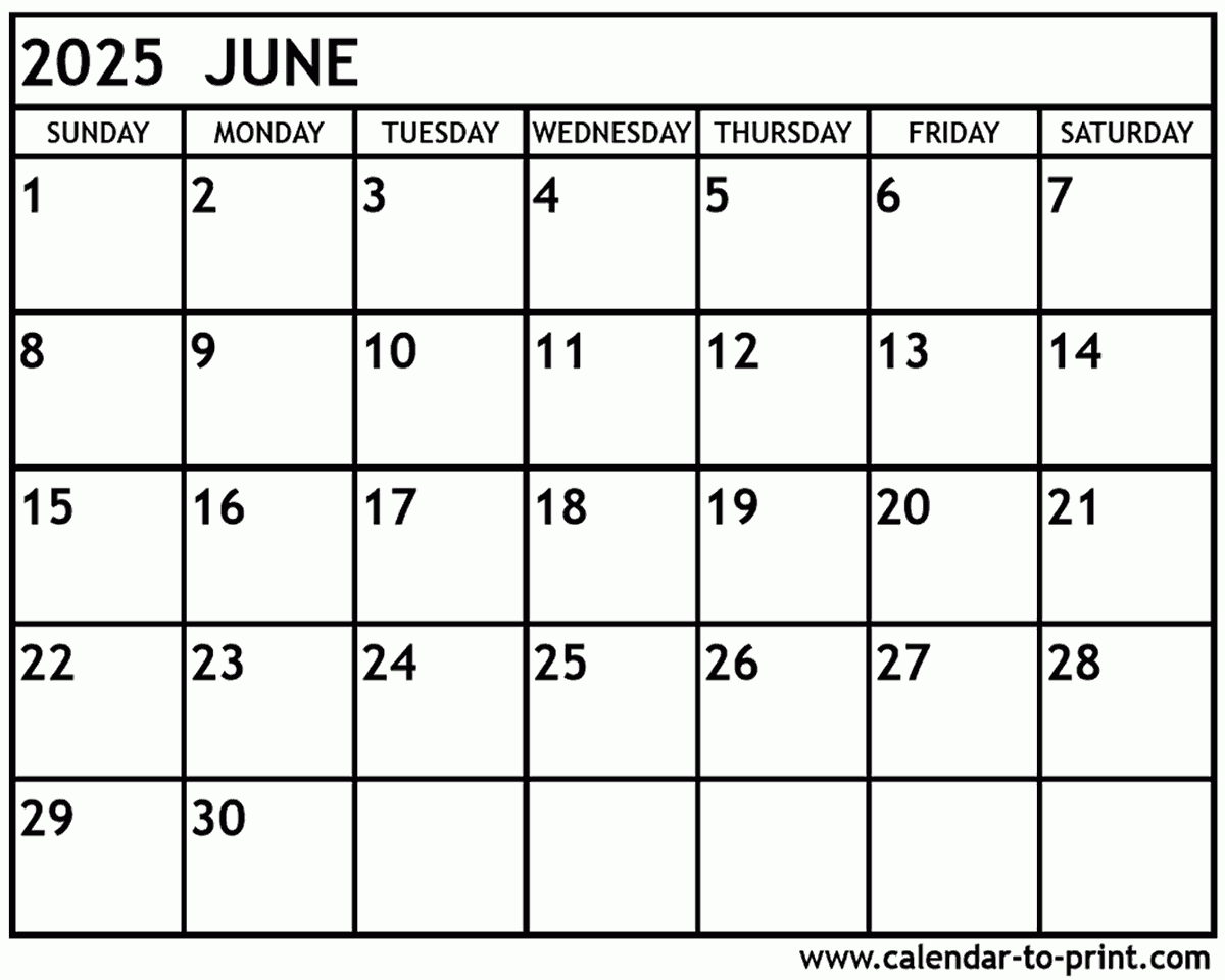 June Blank Calendar Printable