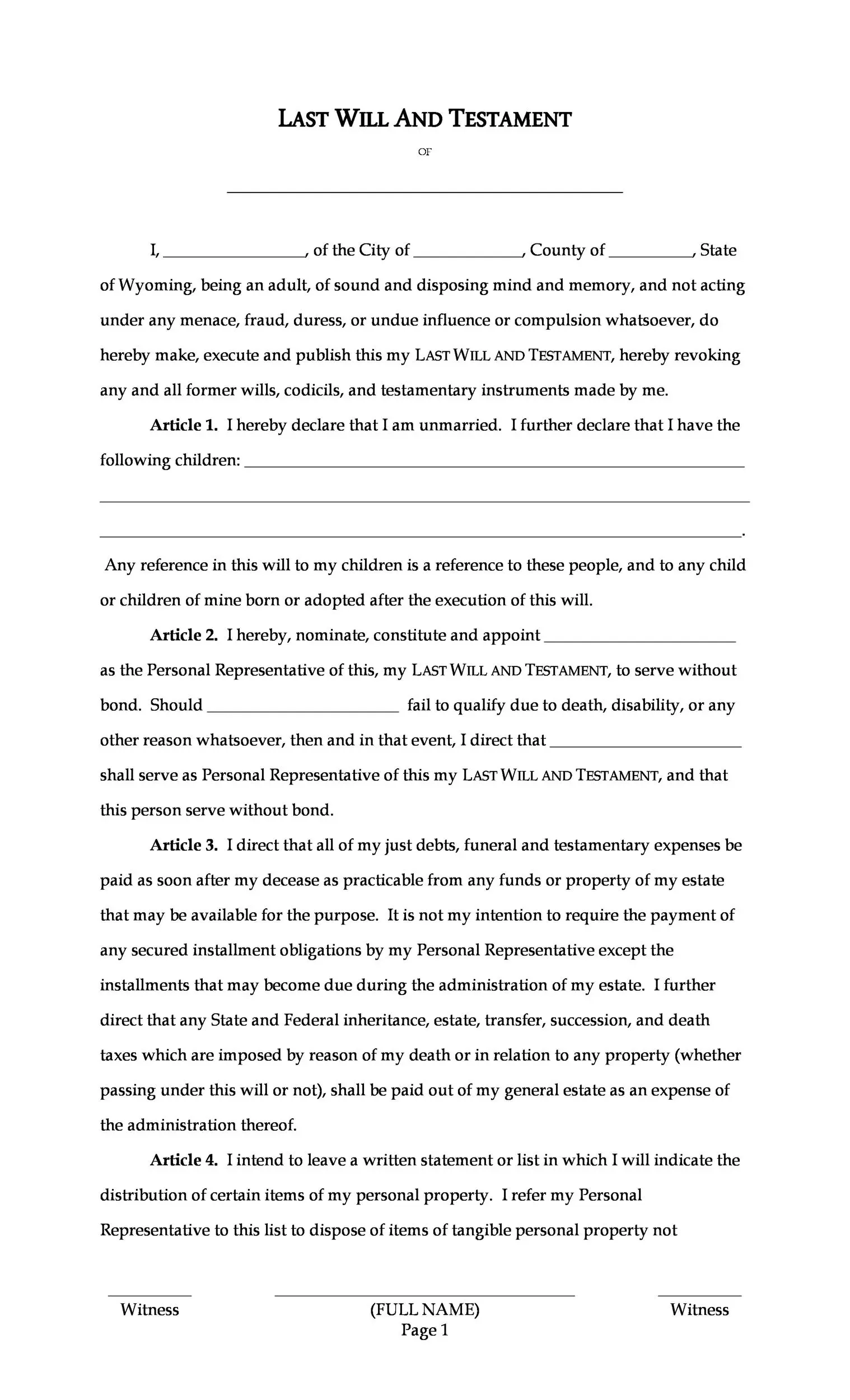 Forms To Write A Will