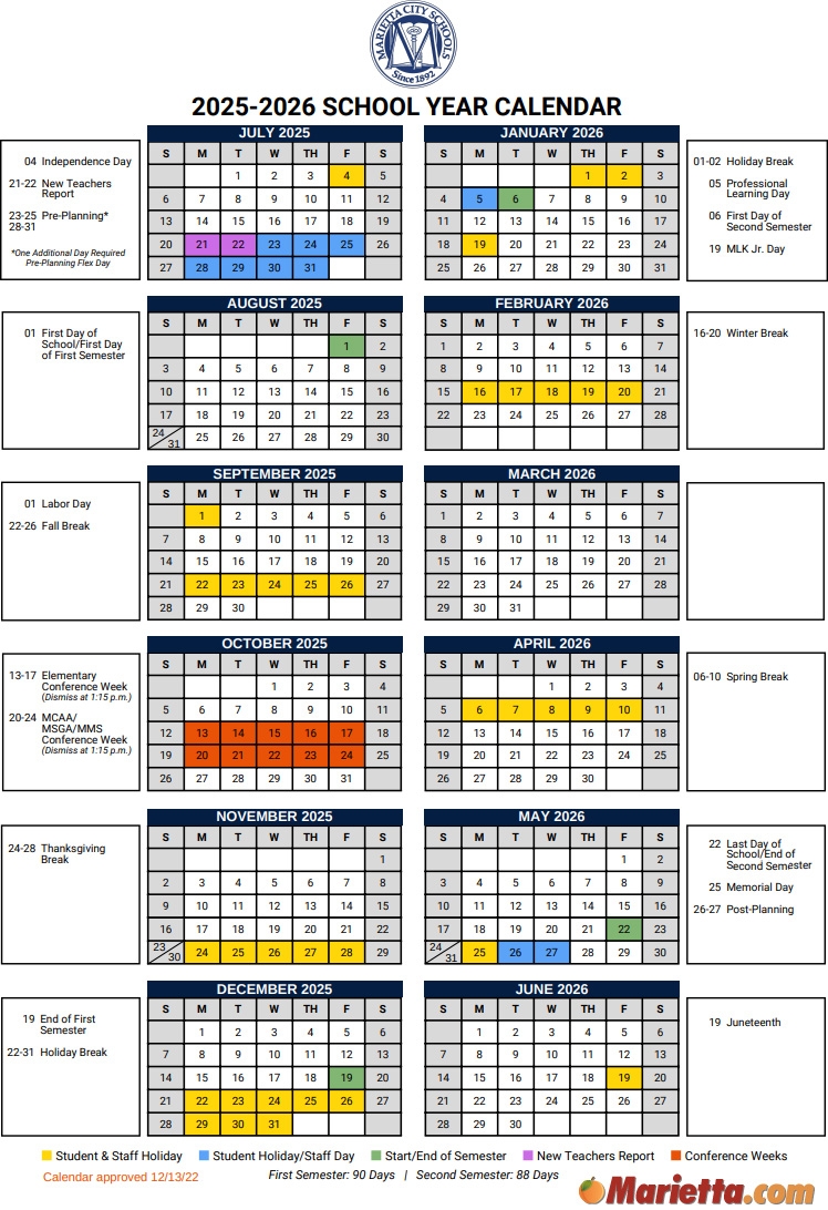 School Year Calendar 2025-2026