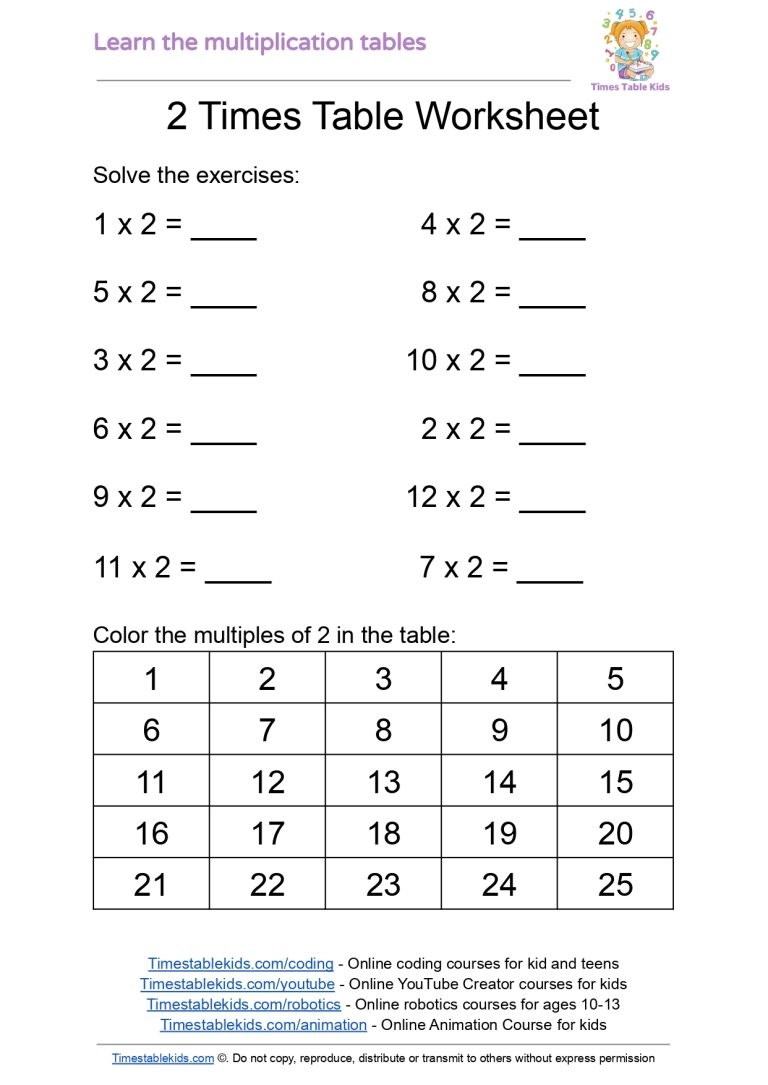 Times Tables Free Printable Worksheets