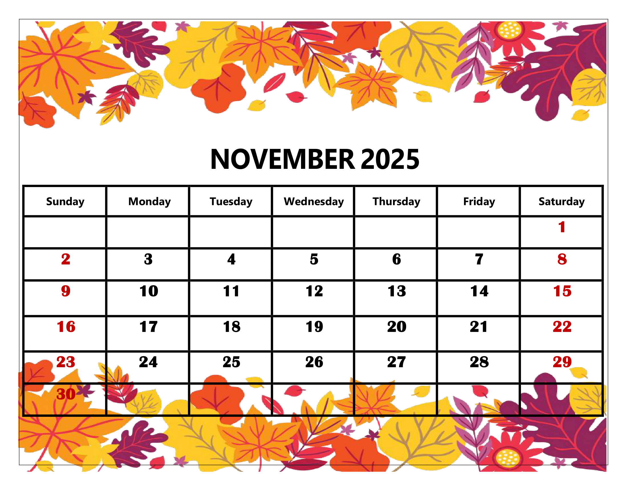 Printable November School Day Calendar