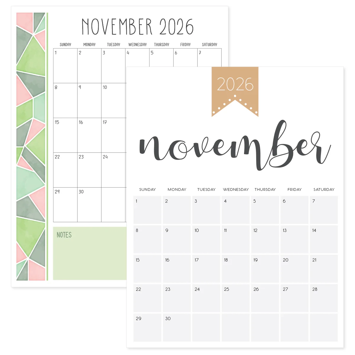 November 2026 Calendar Template Printable