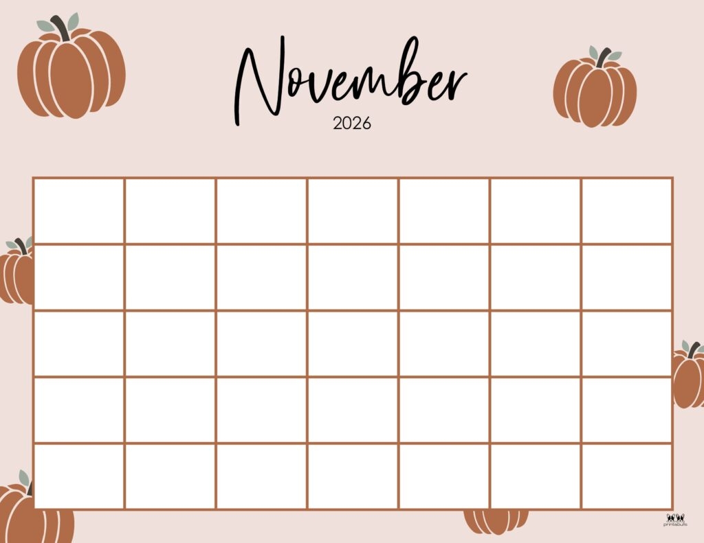 November Calendar 2026 Printable Kids