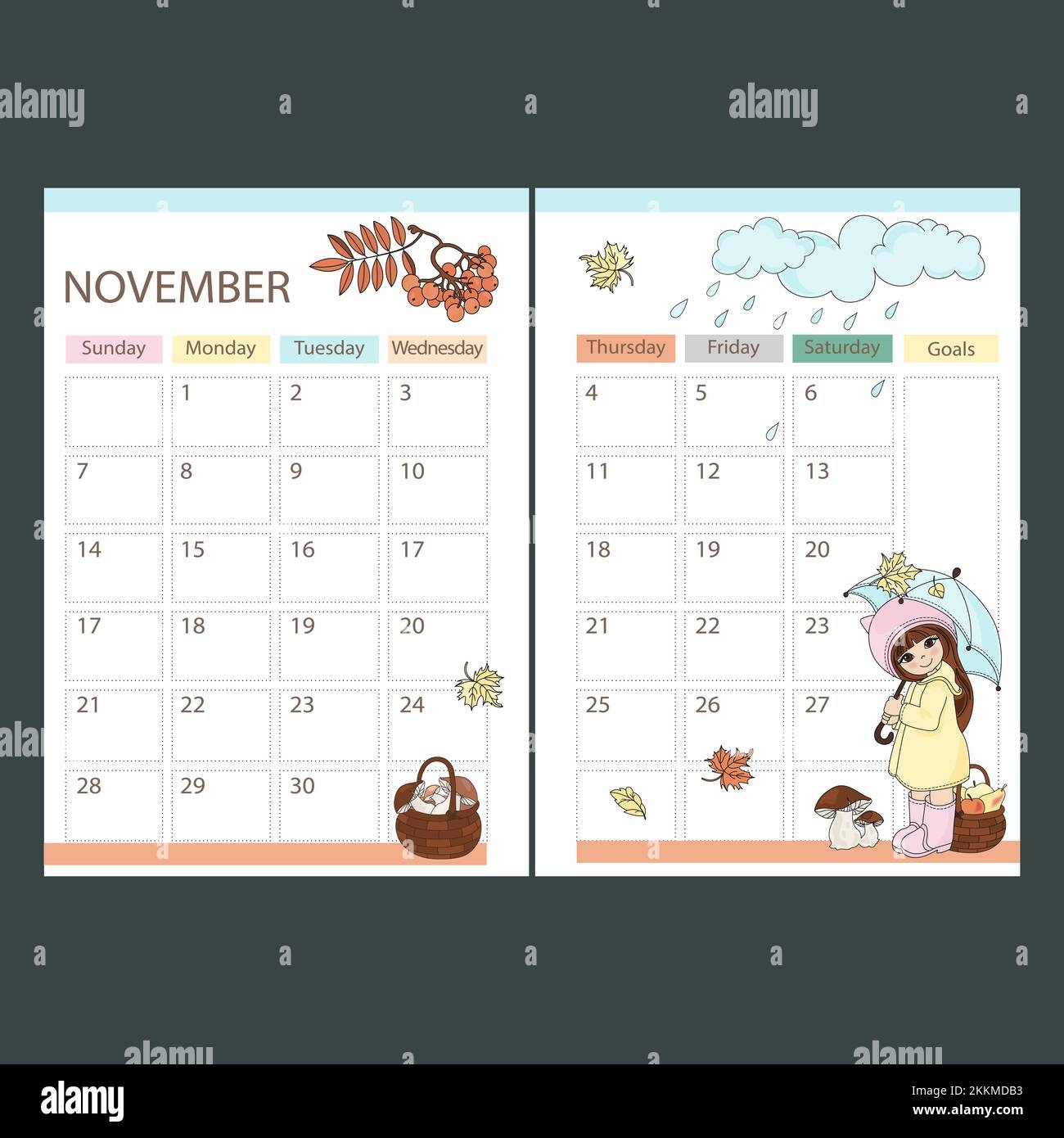 Printable November Calendar Characters