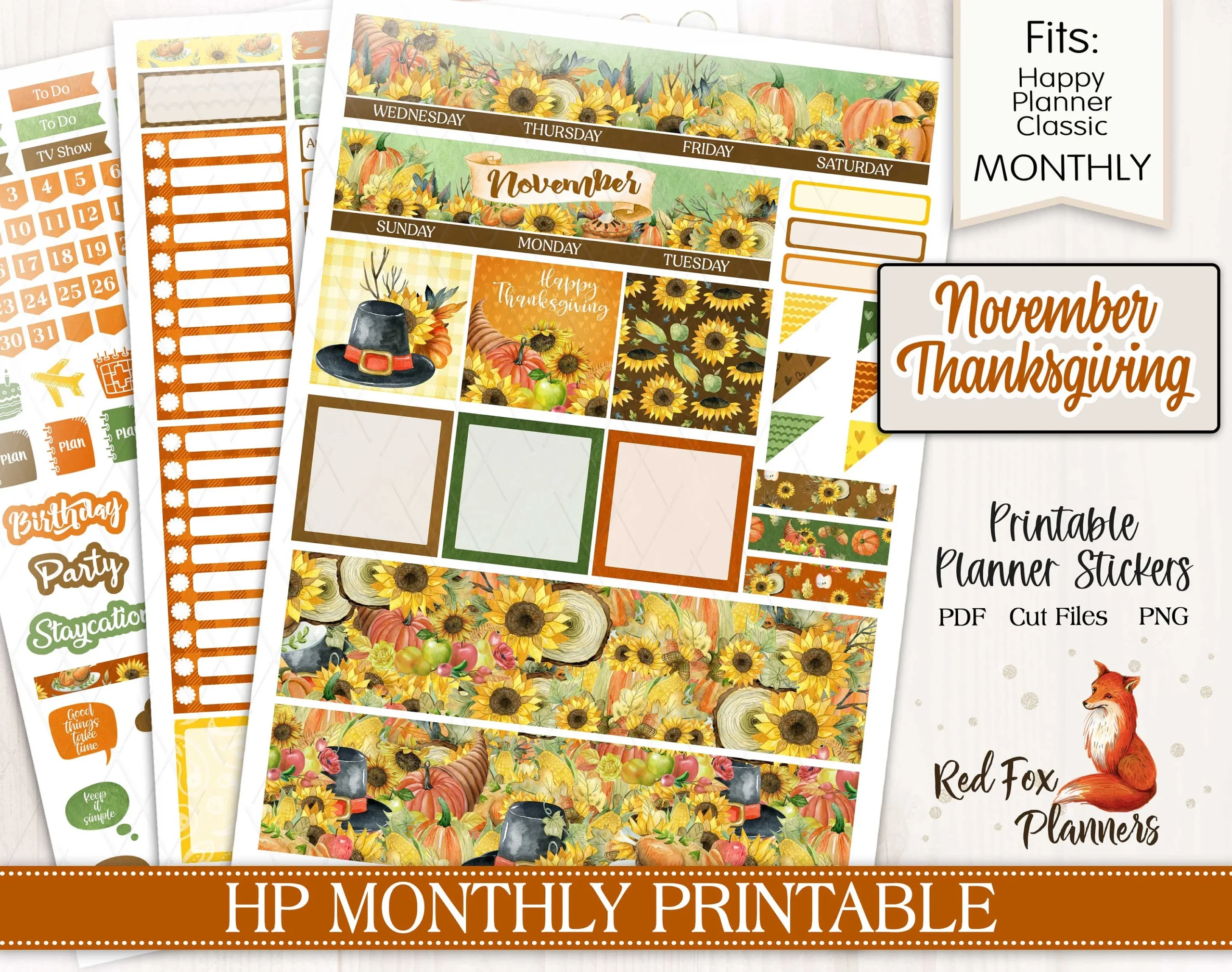 NOVEMBER THANKSGIVING Happy Planner HP Monthly Printable Planner 