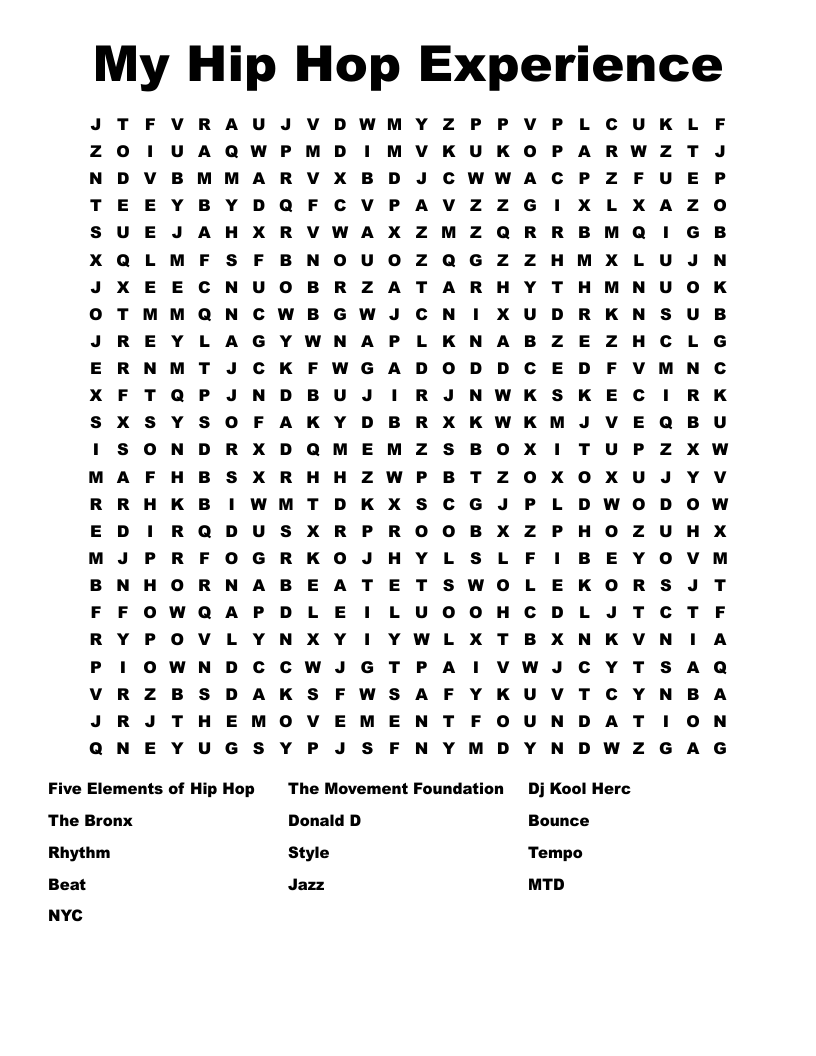 Novice Hip Hop Word Search WordMint