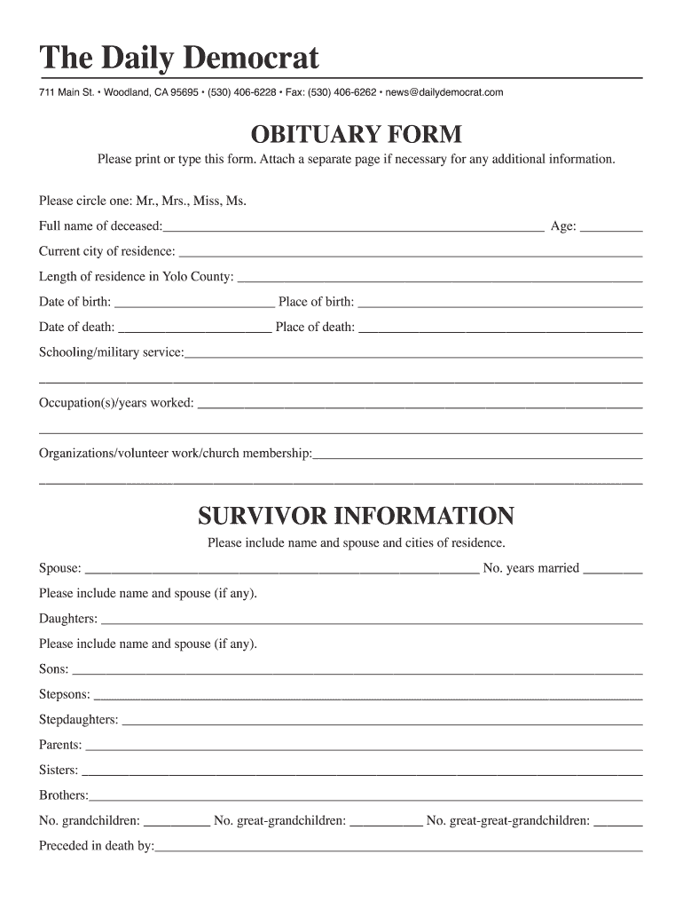 Obit Form Fill Out amp Sign Online DocHub