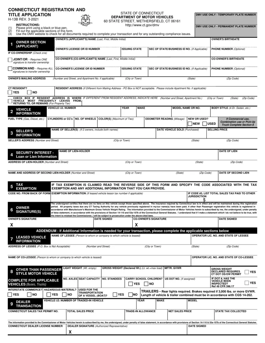Ct Dmv Form H 13b Printable