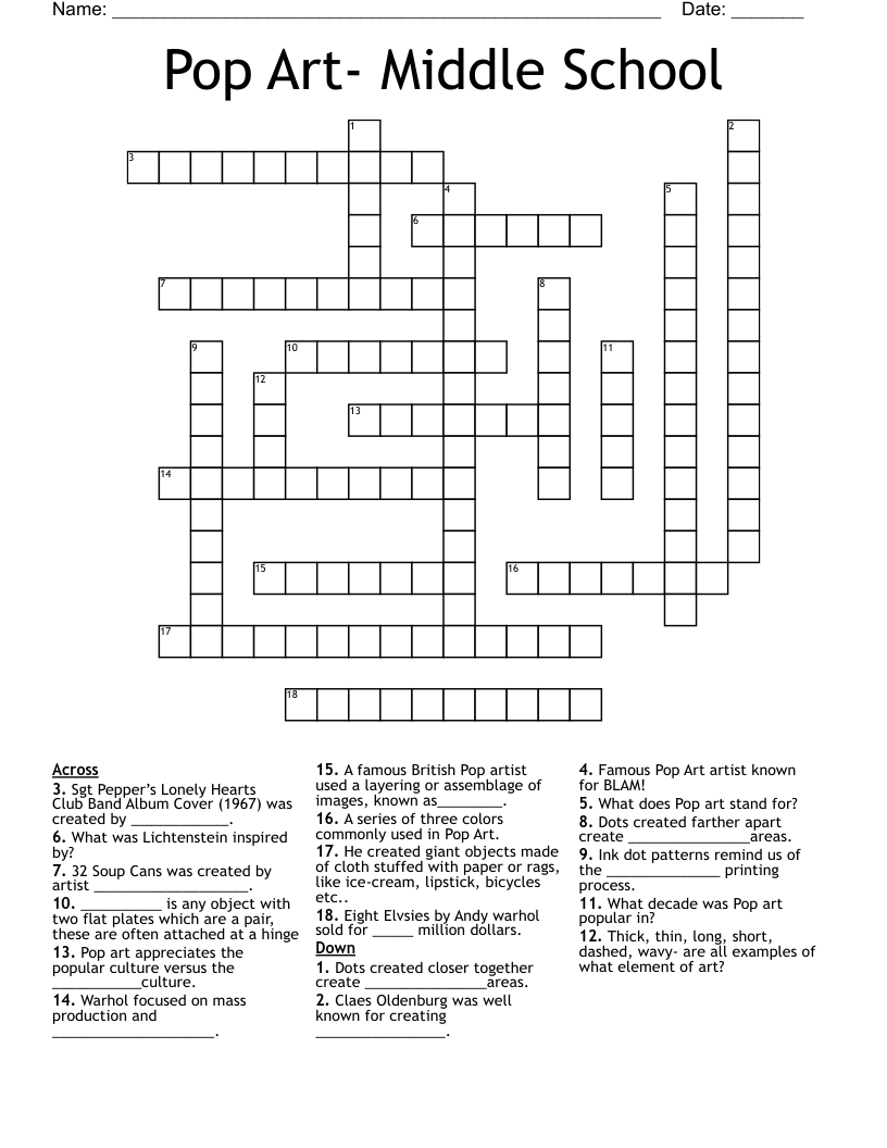 Pop Culture Printable Crossword Puzzles