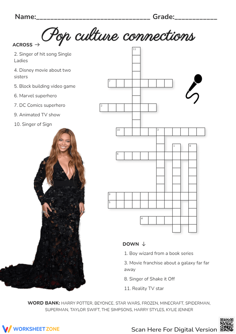 Pop Culture Crossword WordMint Worksheets Library