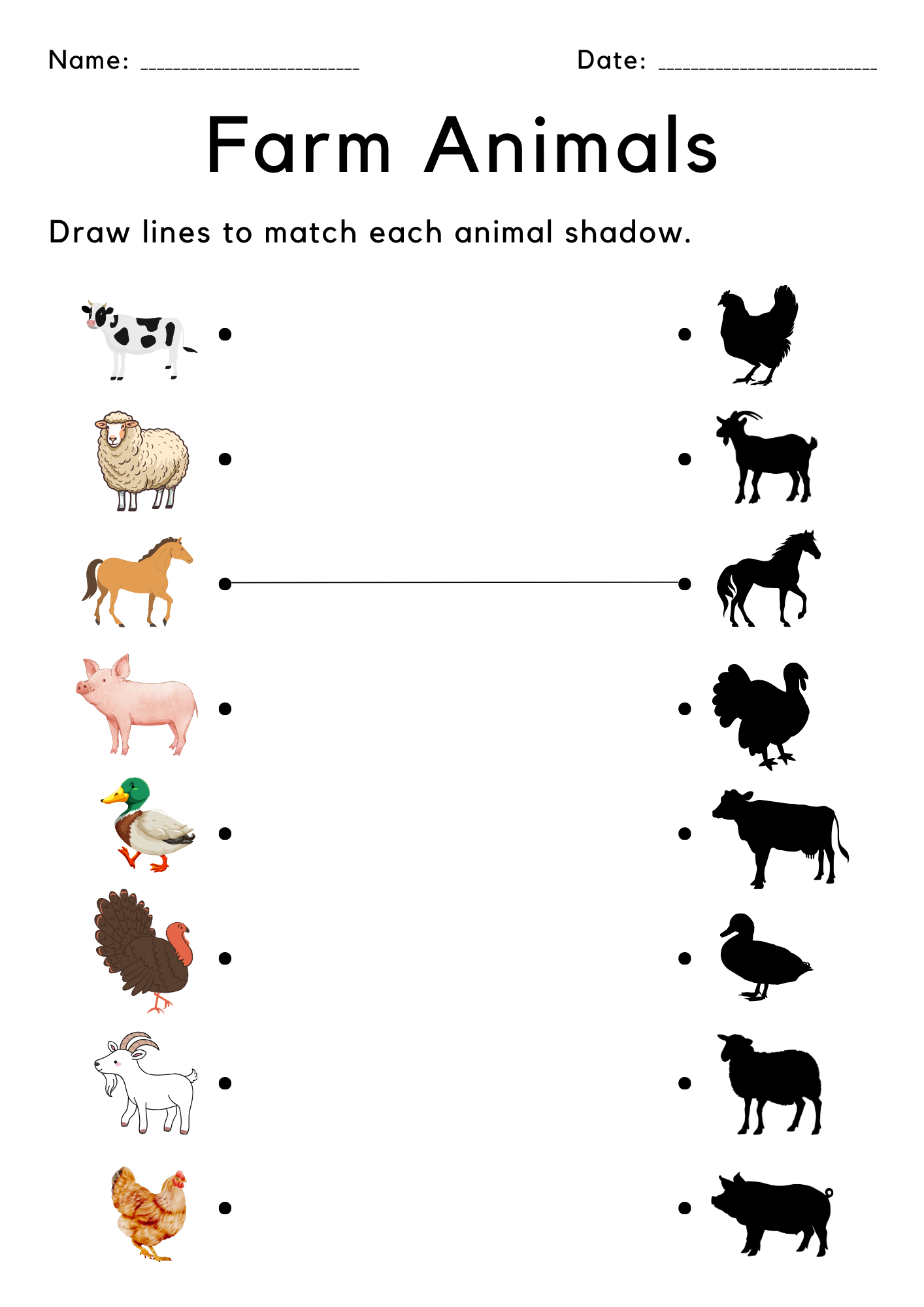 Printable Animal Shadow Matching Activity Kindergarten Worksheets 