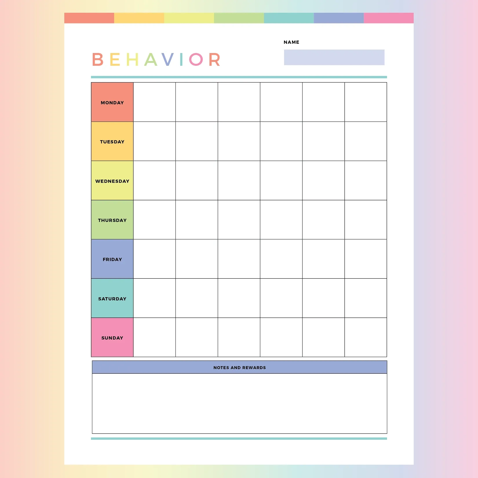 Behavior Sheet For Students Printable