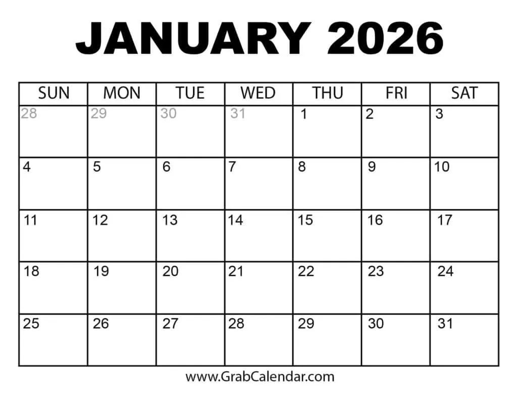 Blank January Calendar Printable