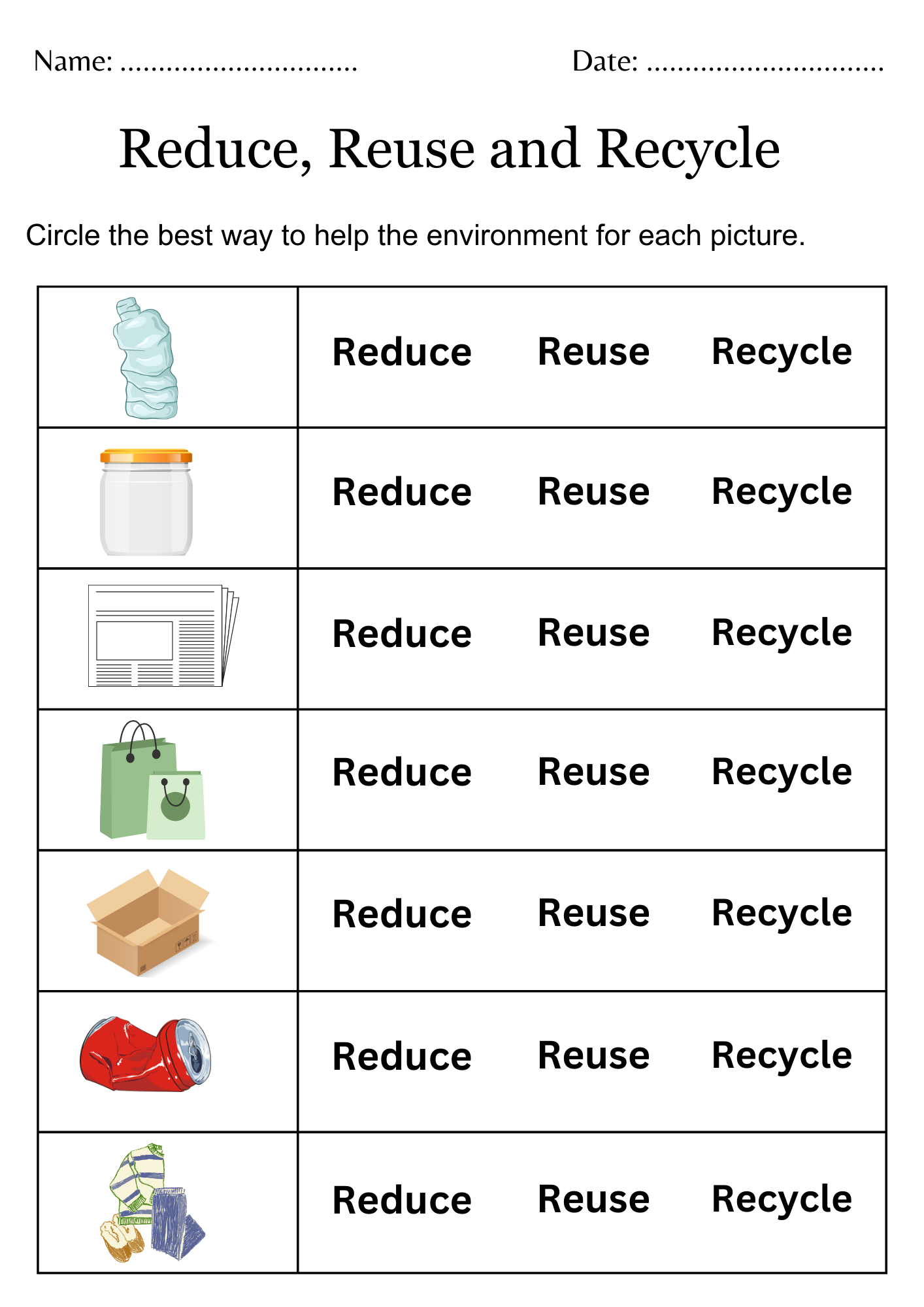 Printable Reduce Reuse Recycle Worksheets For Kindergarten Made 