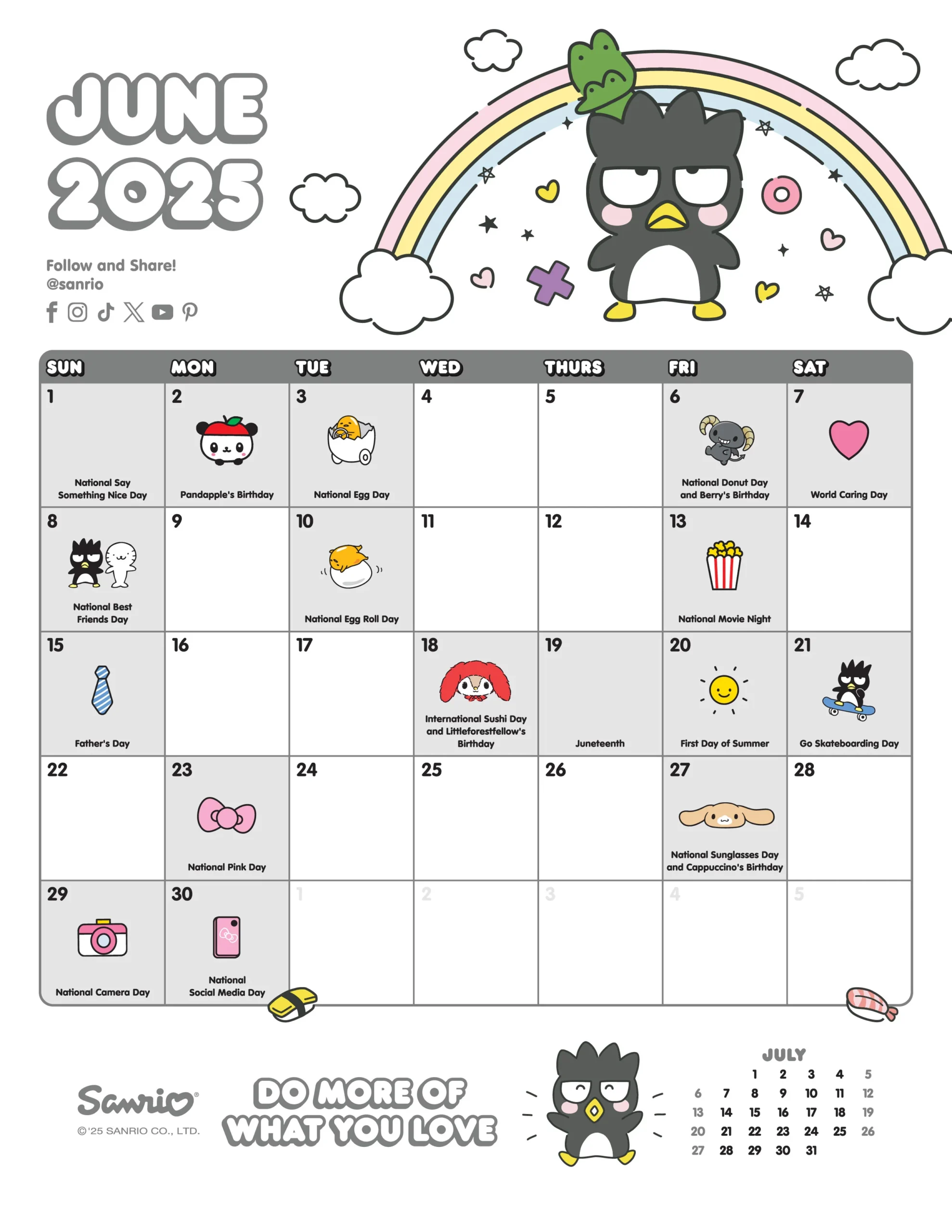 Sanrio Printable Calendar 2026