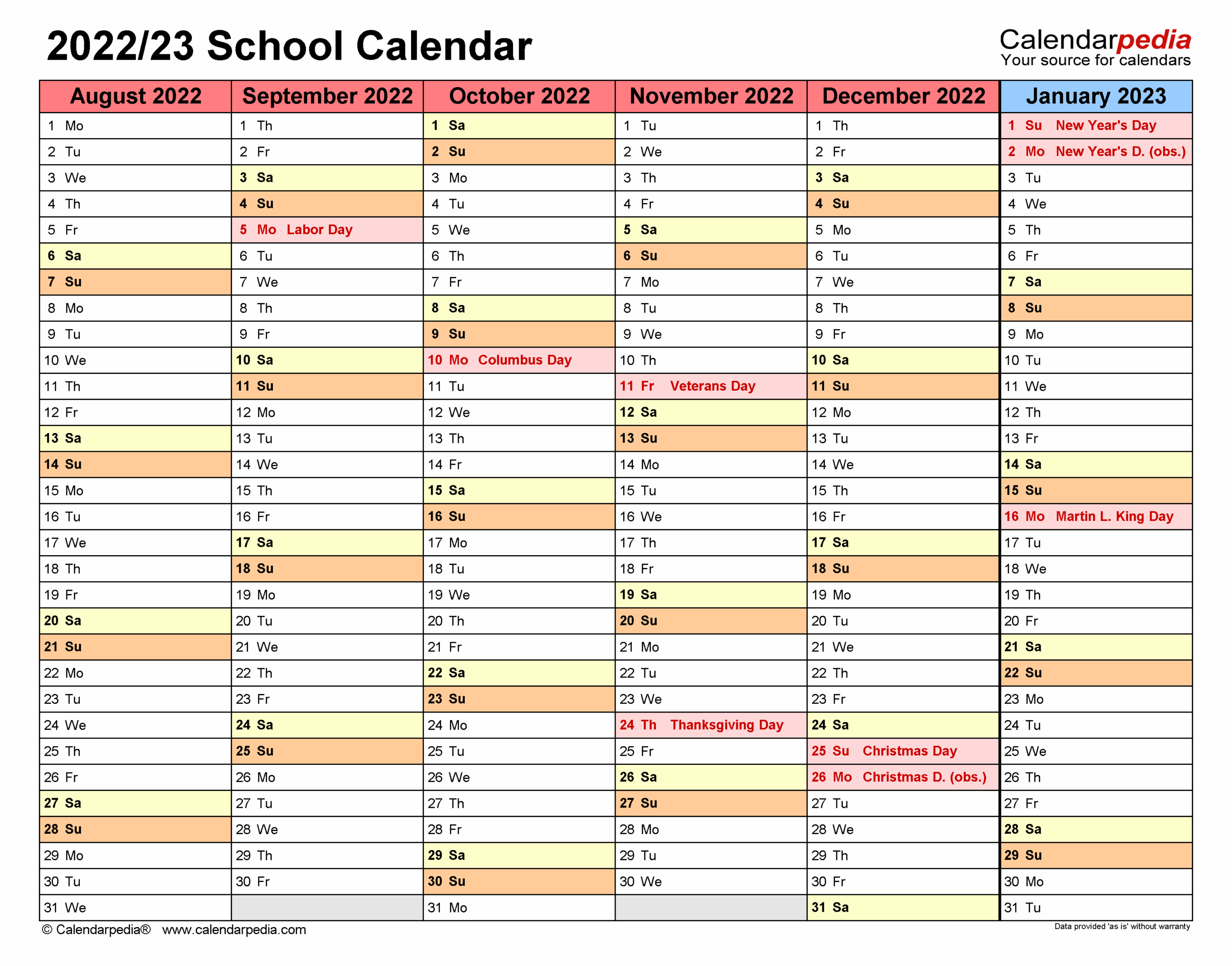 School Calendars 2022 2023 Free Printable Word Templates
