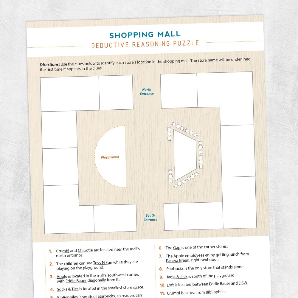 Shopping Mall Deductive Reasoning Puzzle Adult And Pediatric 