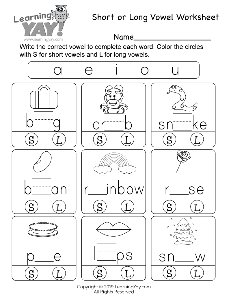 Long Vowel Sounds Worksheets Printable Free