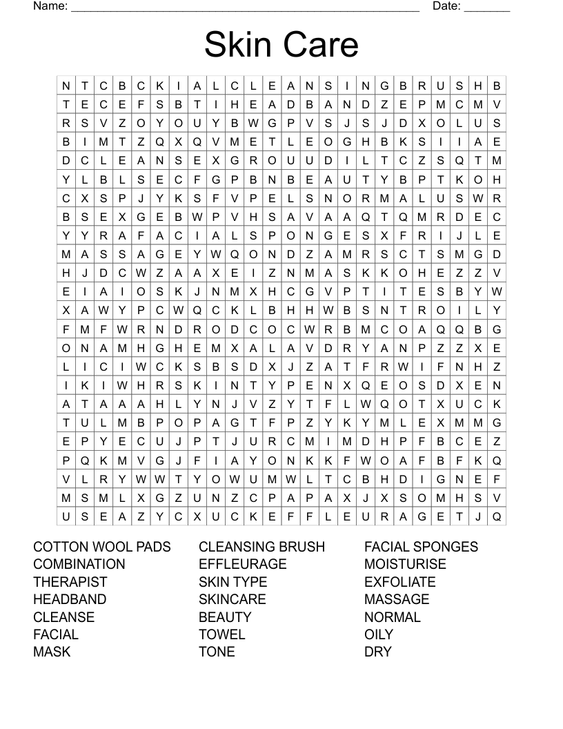 Skin Care Crossword WordMint
